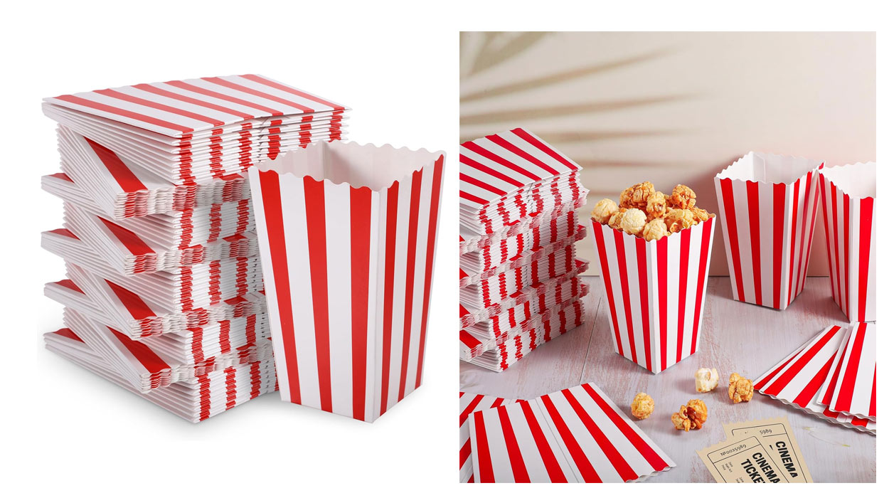 Disfruta del cine en casa o crea ambiente en cualquier celebración con este pack de 100 cajas retro para palomitas