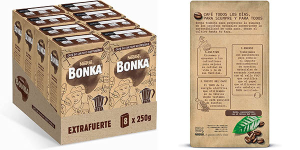 Chollo Pack 8x Café molido extrafuerte Bonka de 250 gr por sólo 19,60€ (-22%) ¡A 2,45€ por paquete!