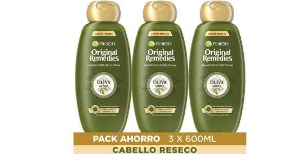 Chollo Pack x3 Champú Garnier Original Remedies Oliva Mítica pelo seco de 250 ml por sólo 5,98€ (43% de descuento)