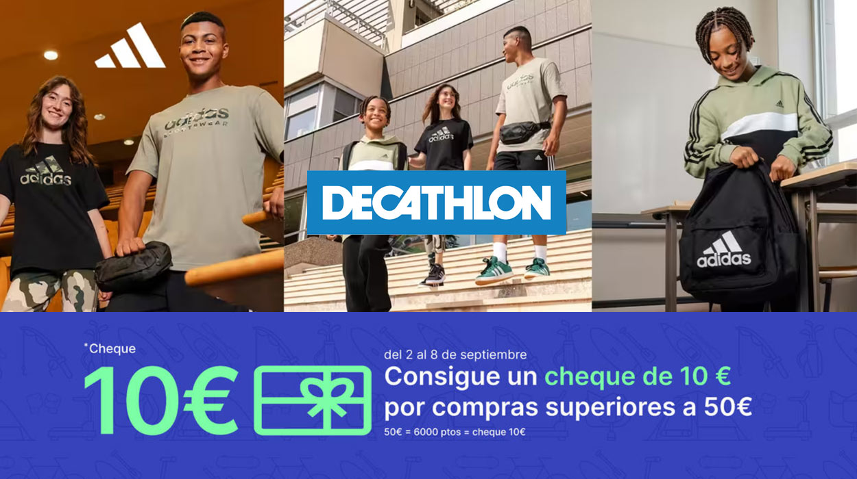 Cheque de 10€ gratis al comprar 50€ en Decathlon