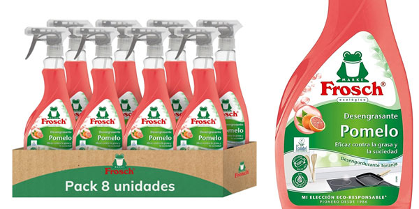 Chollo Pack x8 Quitagrasas ecológico Frosch Pomelo de 500 ml por sólo 20,74€ (2,59€ por bote)