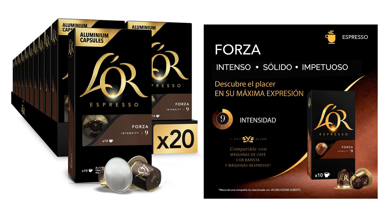 Chollazo Pack x200 cápsulas de café L’OR Espresso Forza por sólo 51,05€ con envío gratis (0,26€ la dosis)