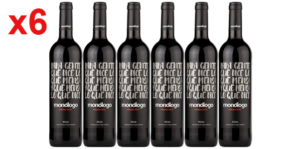 Chollo Pack x6 Botellas vino tinto Monólogo Crianza D.O.Ca. Rioja de 750 ml por sólo 30,55€ con envío gratis (-15%) ¡Sólo 5,09€ cada una!