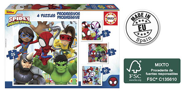 Chollo Puzles progresivos Educa Spidey & His Amazing Friends de 12, 16, 20, 25 piezas por sólo 4,95€ (50% de descuento)