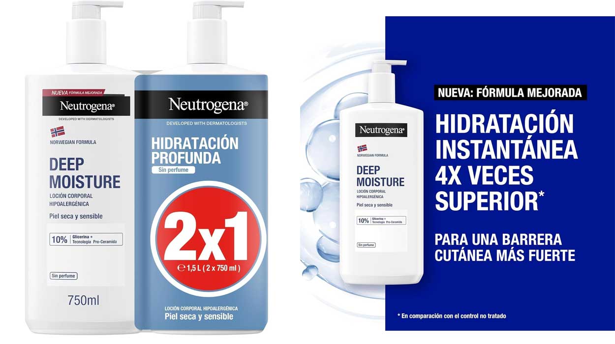 Chollo Pack x2 Loción hidratante Hipoalergénica Neutrogena Hidratación Profunda de 750 ml por sólo 12,99€ (-48%)