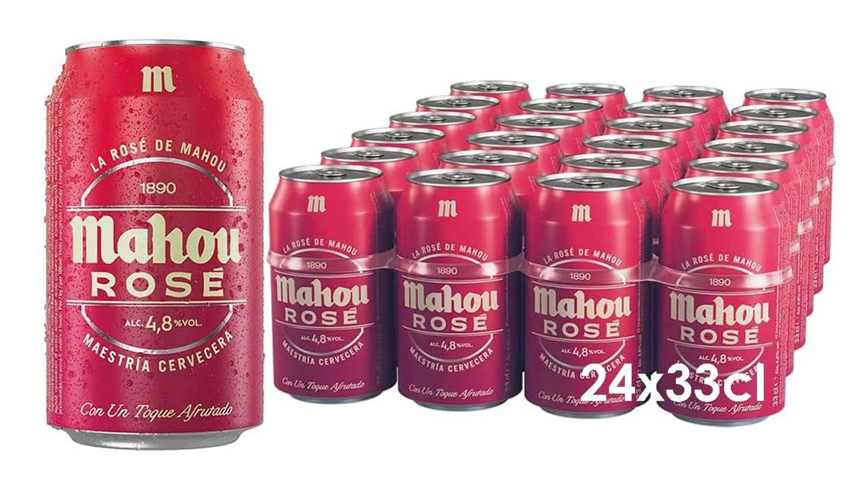 Chollo Pack de 24 latas de cerveza Mahou Rosè 33 cl con toque afrutado por sólo 12€ (-43%)