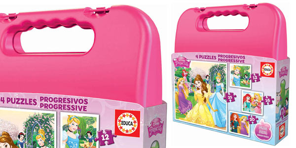 Chollo Maleta con 4 Puzles progresivos de Princesas Disney por sólo 5,95€ (50% de descuento)