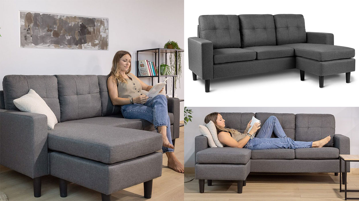 Chollo Sofá chaiselongue NEL de 3 plazas por sólo 249,99€ con envío gratis (-58%)