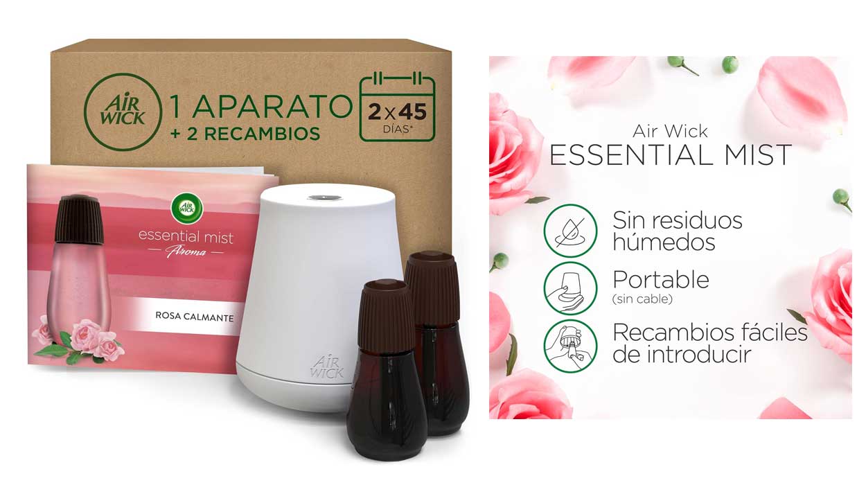 Chollo Ambientador difusor Air Wick Essential Mist Rosa Calmante (Aparato + 2 recambios) por sólo 11,86€ (-28%)