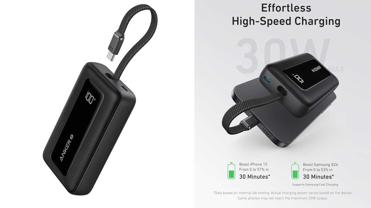 Chollo Batería portátil Anker Zolo de 20.000 mAh con cable USB-C integrado por sólo 23,79€ (-32%)