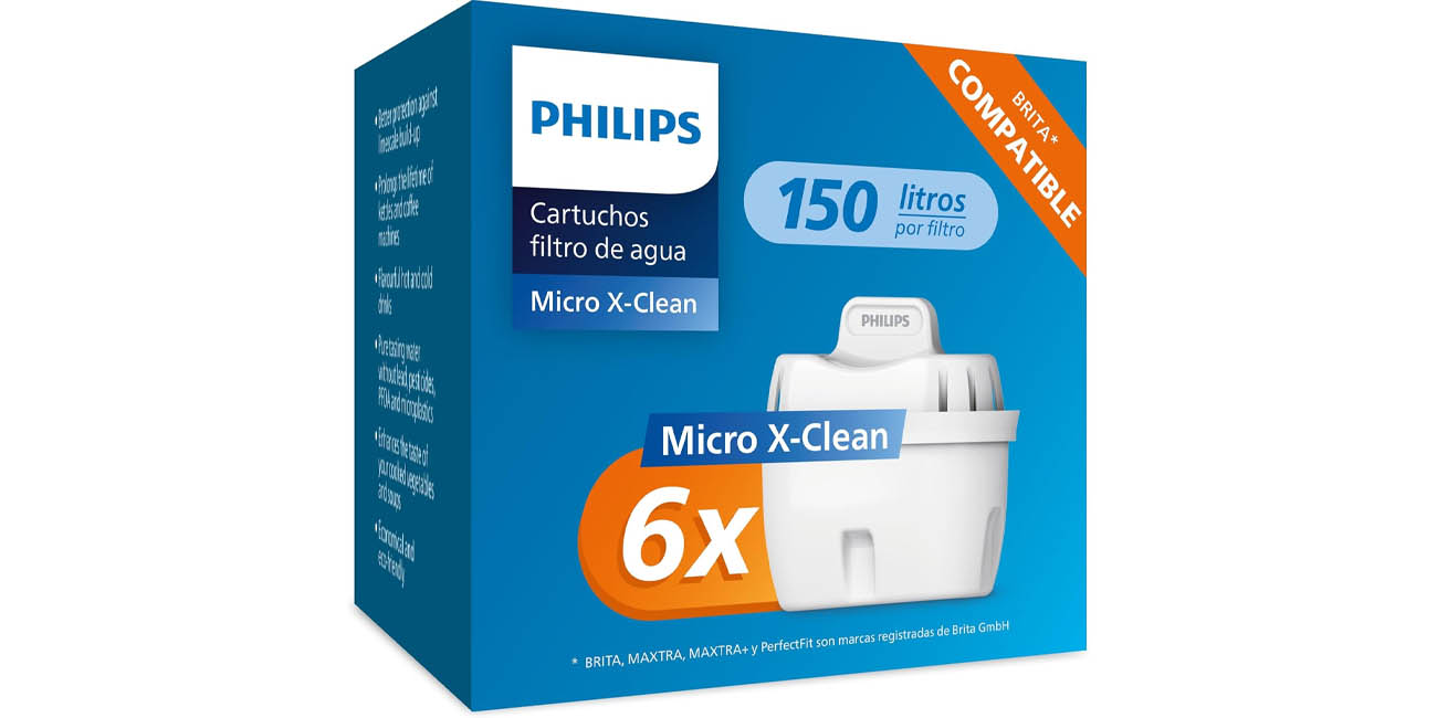 Chollo Pack 6 filtros Philips Micro X-Clean compatibles con Brita por sólo 20,99€ (-30%)