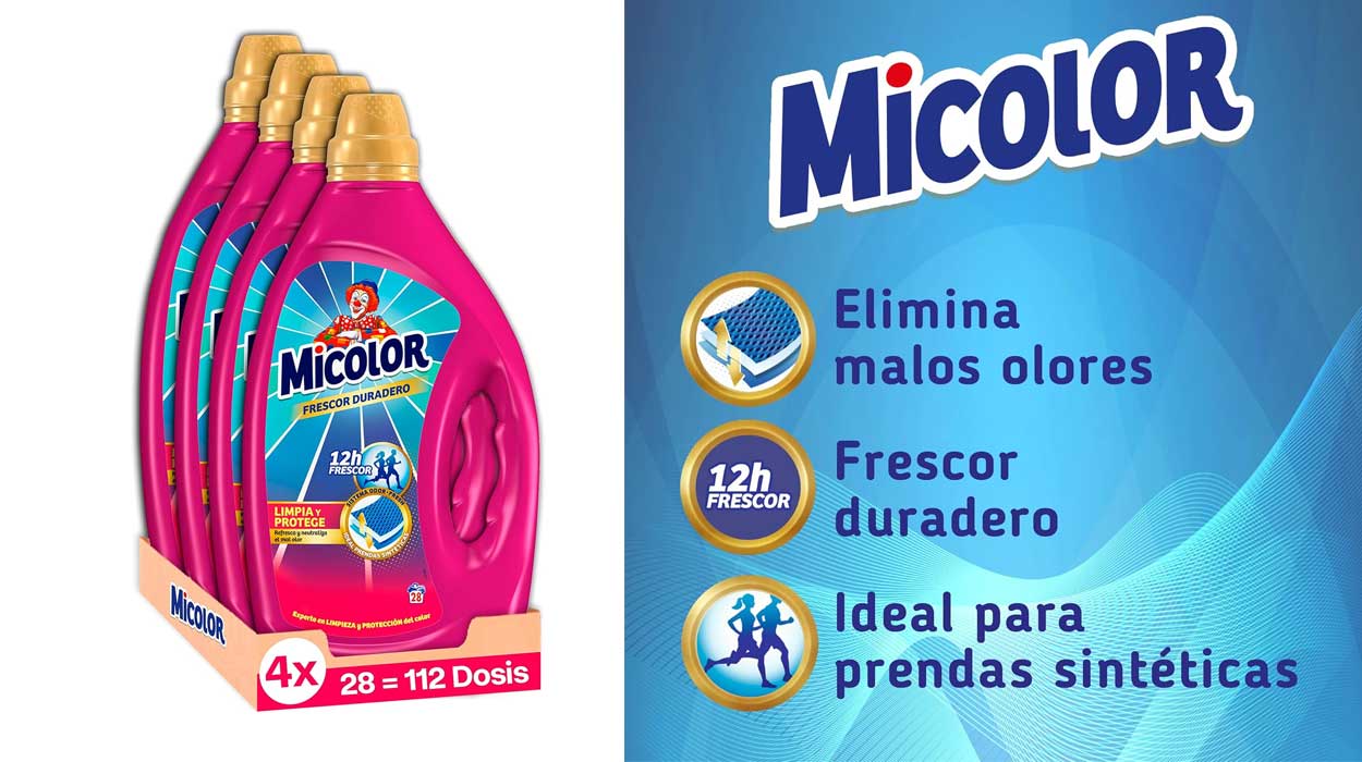 Chollo Pack x4 Detergente en gel Micolor Frescor Duradero de 112 lavados por sólo 21,89€ (-30%)