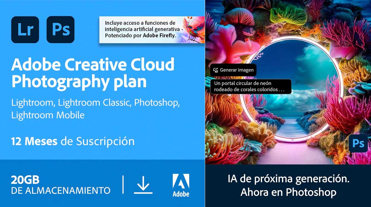 Adobe Creative Cloud Photograpy Plan con 20 GB de almacenamiento por sólo 81,99€ (-41%)