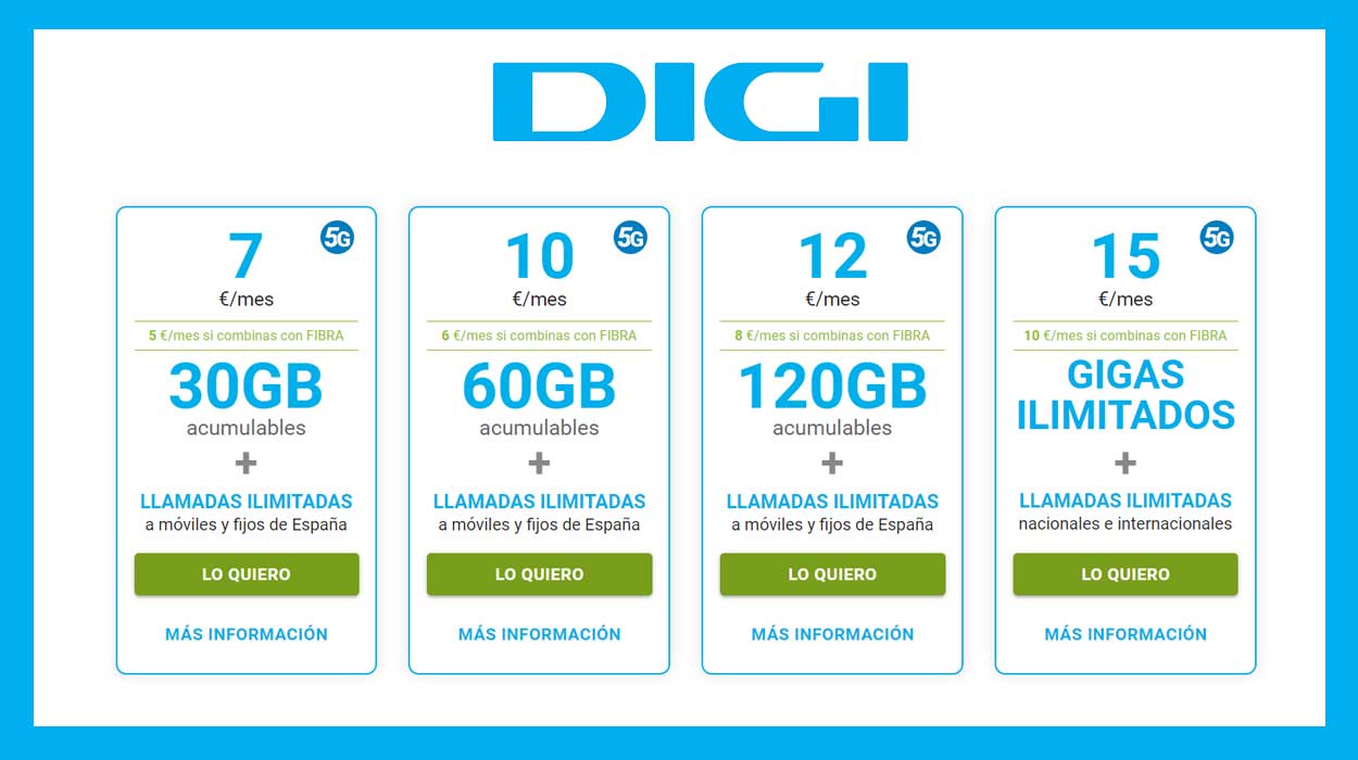 Móvil 30GB + Llamadas Ilimitadas por 7€/mes en Digi