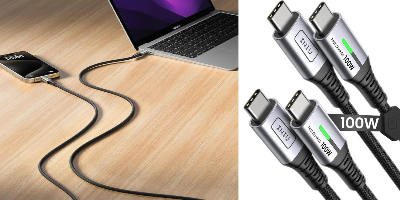 Chollo Pack 2x Cables USB-C INIU 100W de 2 metros por sólo 11,87€ (-30%)