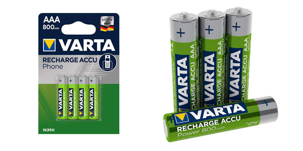 Chollo Pack x4 pilas recargables Varta AAA de 800 mAh por sólo 5,80€ (59% de descuento)