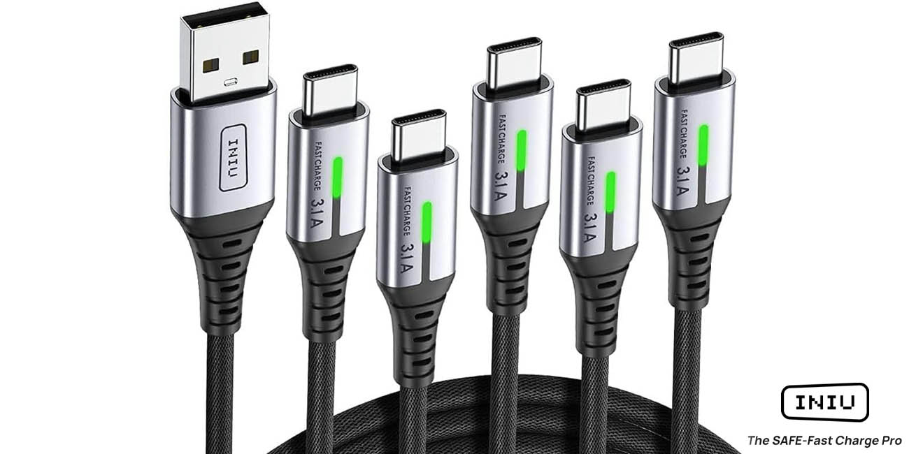 Chollo Pack de 5 cables INIU USB-C (2 de 1 m + 2 de 2 m+ 1 de 0,5 m) por sólo 12,74€ (-39%)