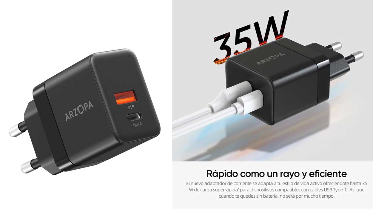 Chollo Cargador USB-C Arzopa 35W por sólo 9,49€ con cupón (50% de descuento)