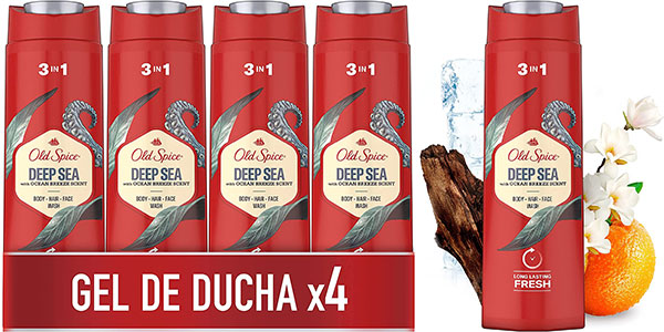 Chollo Pack x4 Gel de baño y champú Old Spice Deep Sea para hombre de 400 ml por sólo 8,99€ (-28%)