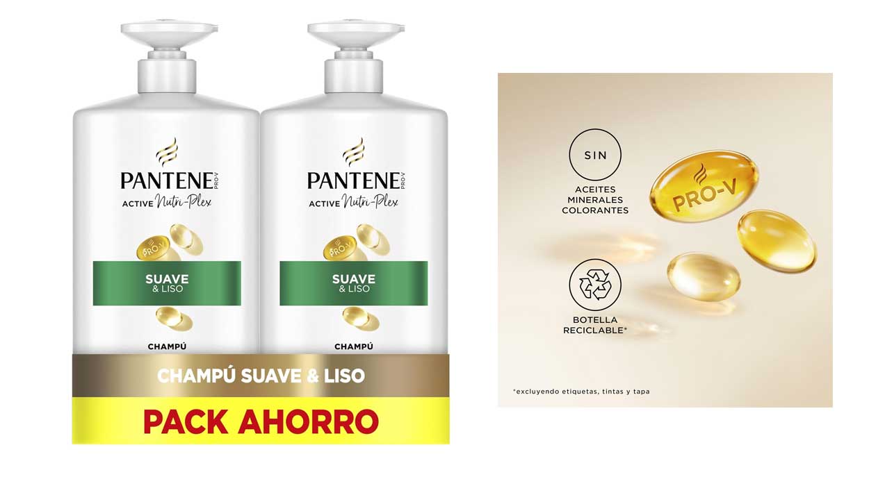 Chollo Pack x2 Champú Pantene Pro-V Suave y Liso de 1 litro cada uno por sólo 14,99€ (38% de descuento)