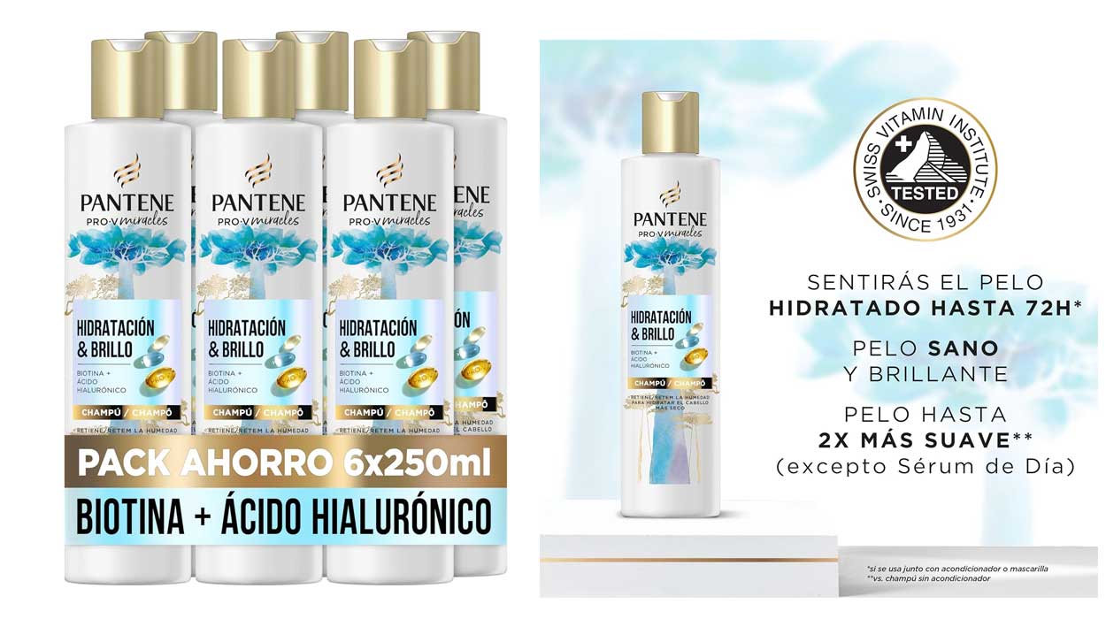 Chollo Pack x6 Champú Pantene Pro-V Miracles con Biotina Hidratación y Brillo de 250ml por sólo 19,99€ (33% de descuento)