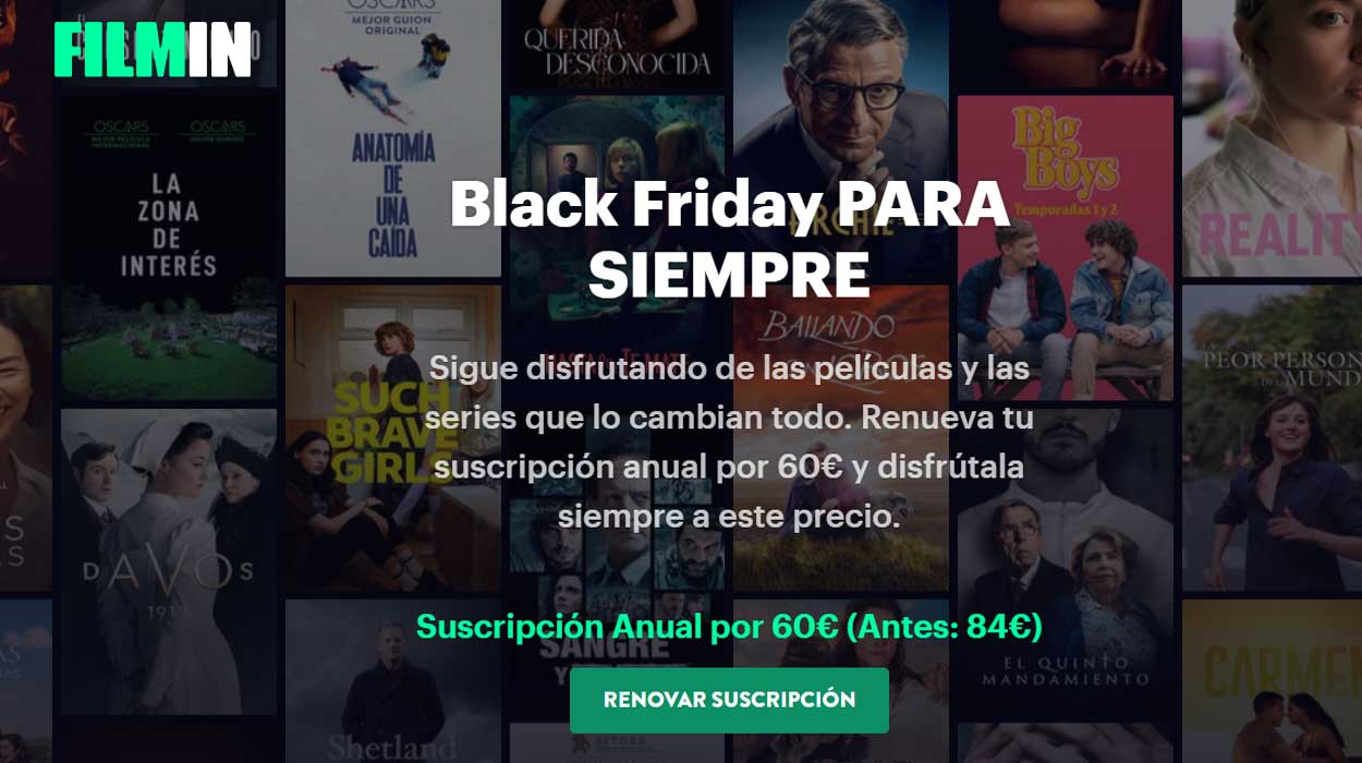 Suscripción anual a Filmin por 60€ para siempre con su promoción Black Friday