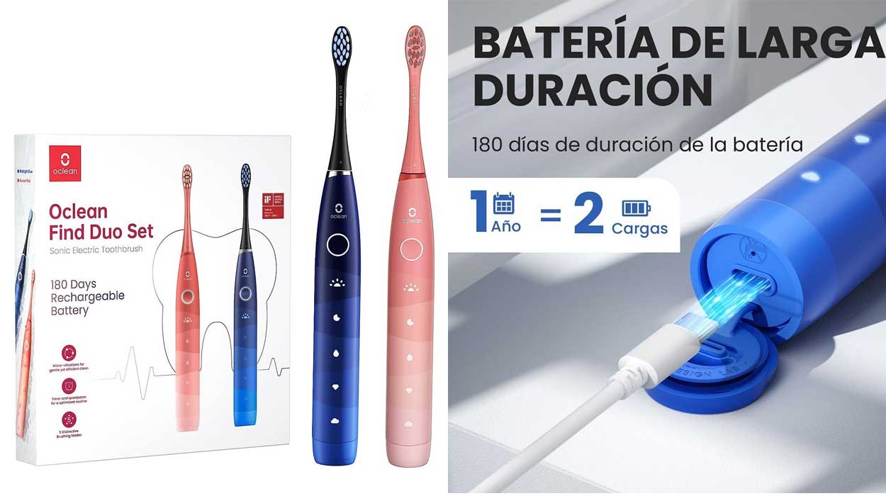 Chollo Pack x2 Cepillos de dientes sónicos Oclean Find por sólo 34,90€ con envío gratis (-42%)