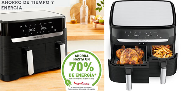 Chollo Freidora de aire Moulinex Dual Easy Fry de 8,3 litros por sólo 119,99€ con cupón y envío gratis (-29%)