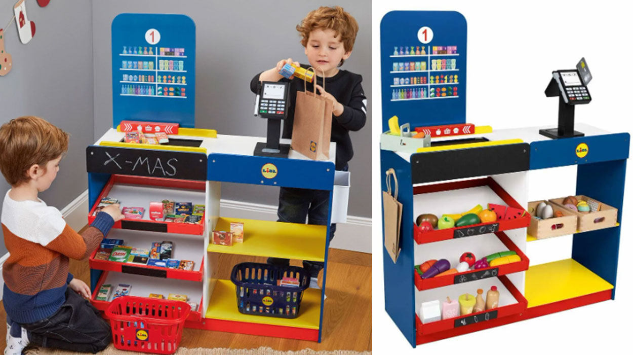 Juega a ser cajero con esta tienda Lidl de madera para los más peques a precio de mercadillo