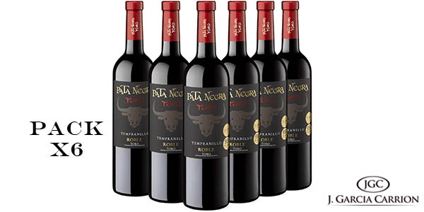 Chollazo Pack de 6 Botellas de Vino tinto Pata Negra Roble D.O Toro por sólo 21,60€ (40% de descuento)