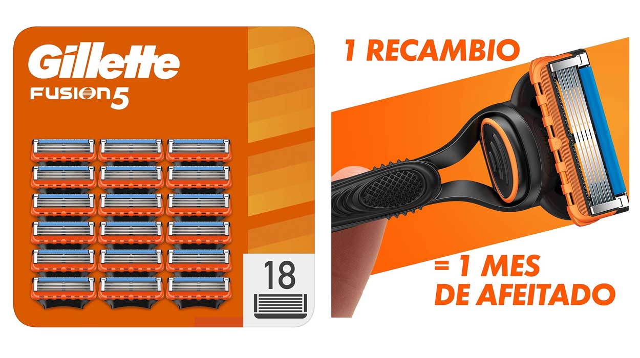 Chollo Pack x18 cuchillas de recambio Gillette Fusion5 por 43,50€ con envío gratis (2,41€ cada una)