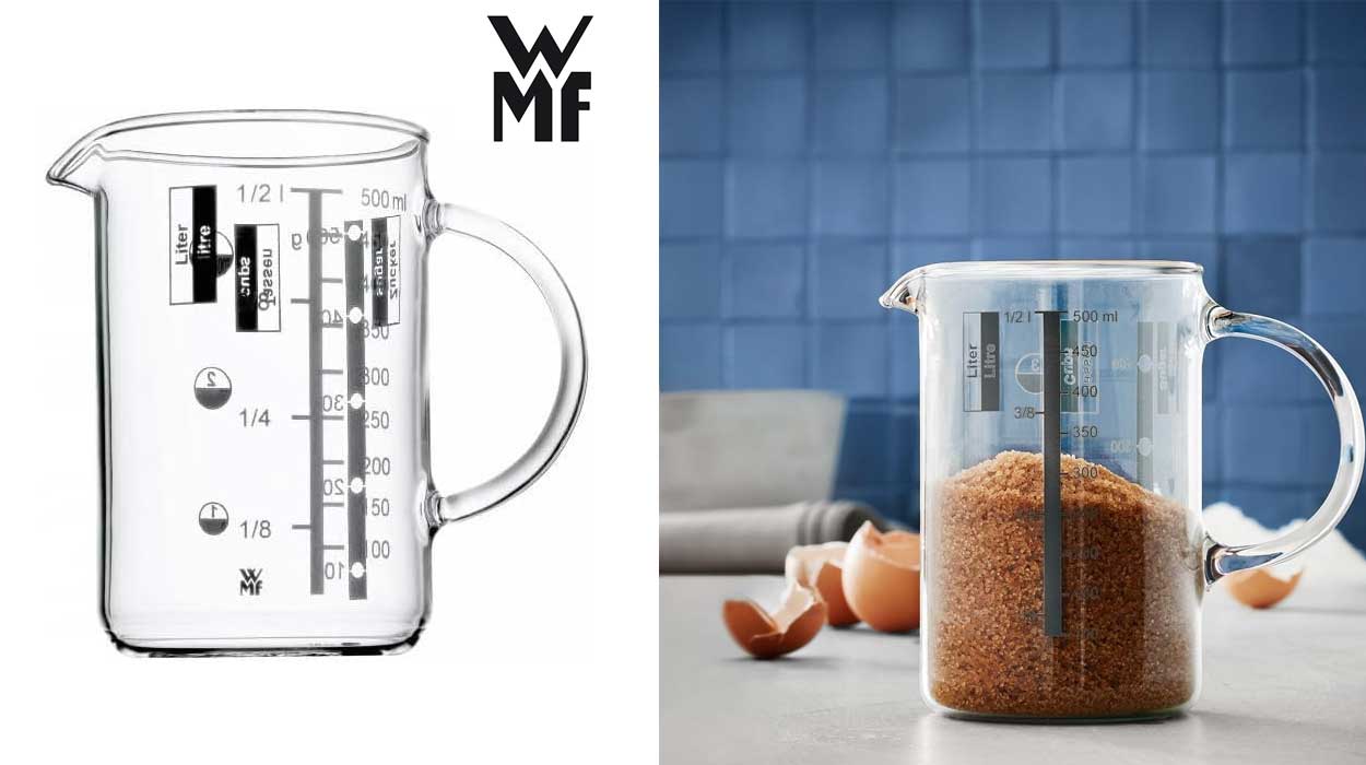 Clava todas tus recetas con esta jarra medidora WMF Gourmet con escala de litros, mililitros, tazas y gramos: ¡Es una gran compra!