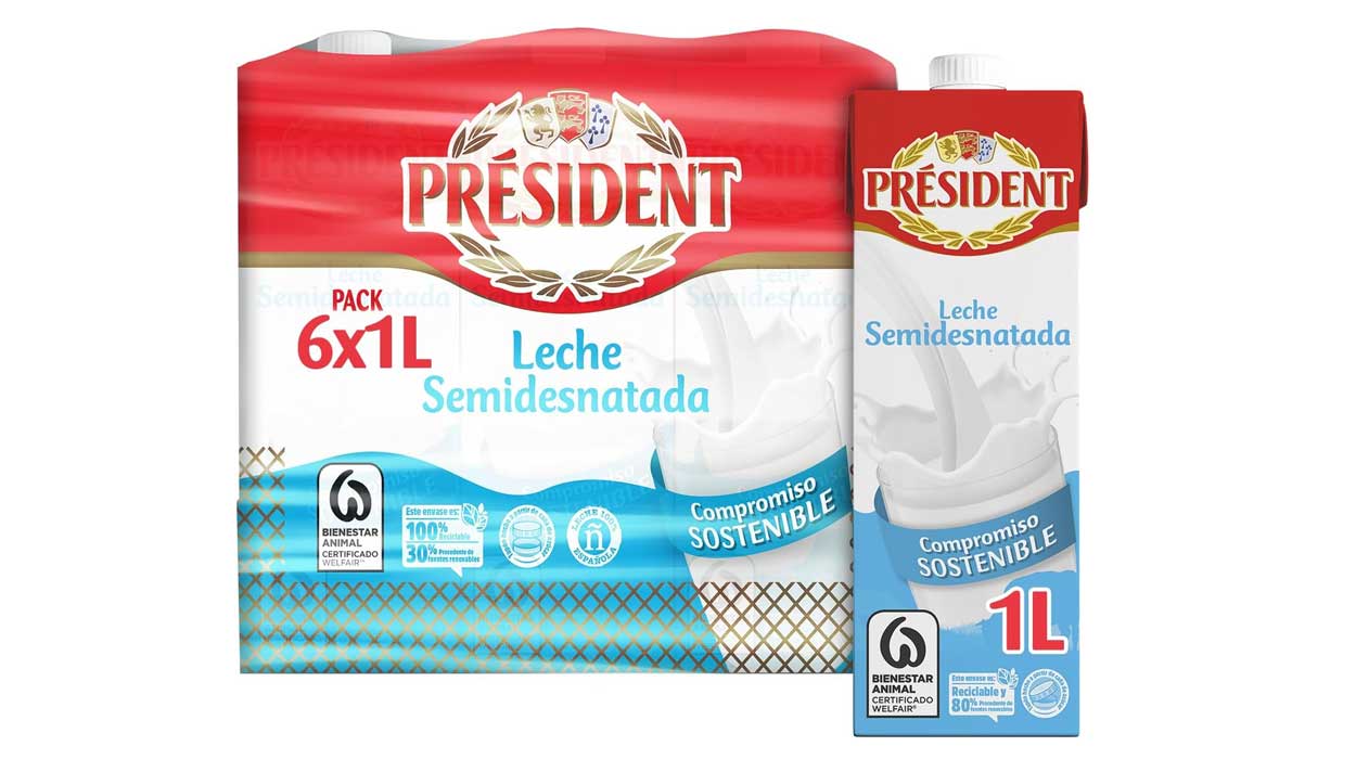 Chollo Pack x6 briks de leche semidesnatada President de 1 L por sólo 5,64€ (-18%) ¡0,94€ cada uno!