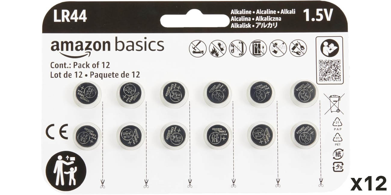 Chollo Pack 12 pilas de botón LR44 Amazon Basics por sólo 6,49€ (50% de descuento)