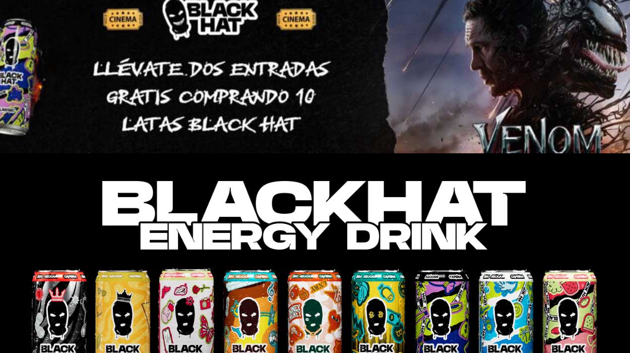 2 Entradas gratis para Venom comprando 10 bebidas energéticas Black Hat