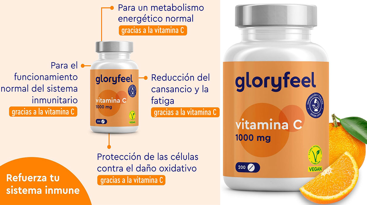 Chollo Vitamina C 1000 mg Gloryfeel para más de 6 meses por sólo 11,30€ con cupón descuento (-43%)