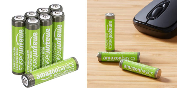 Chollo pack de 8 pilas AAA recargables AmazonBasics de 850 mAh por 9,42€ (-22%)