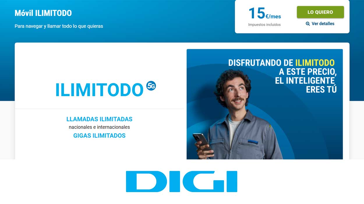 Móvil ILIMITODO de DIGI, por sólo 15€ al mes