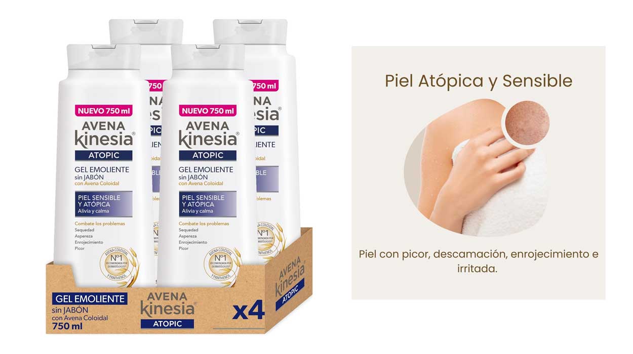 Chollo Pack x4 Gel de baño Emoliente Avena Kinesia de 750 ml para piel sensible y atópica por sólo 8€ con cupón ¡2€ cada uno!