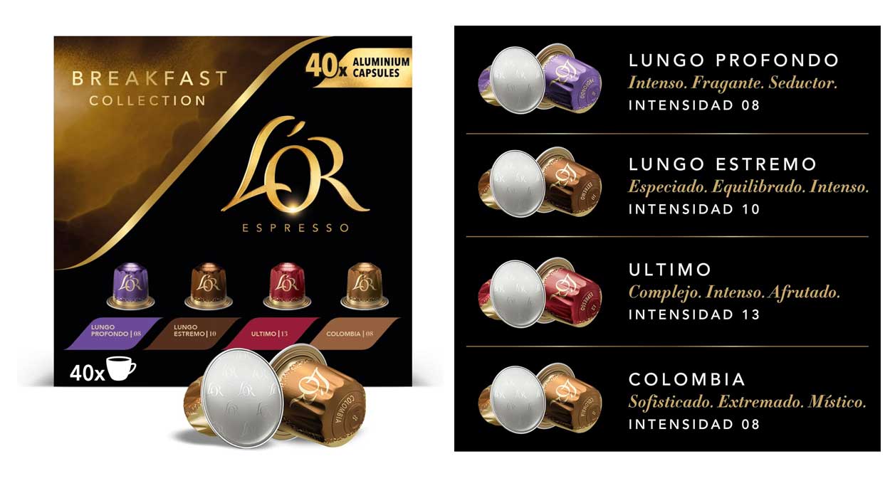 Chollo Pack de 40 cápsulas L’OR Espresso Colección Desayuno para Nespresso por sólo 11,37€ (-34%)