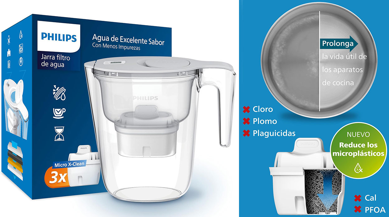 Chollo Pack Jarra de filtrado de agua Philips Micro X-Clean con 3 cartuchos de repuesto por sólo 14,96€ (-25%)