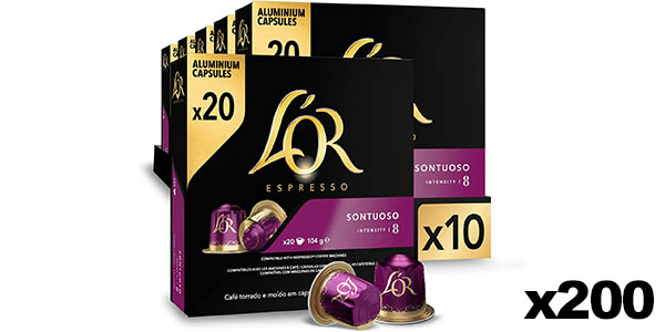 Chollo Pack x200 cápsulas de café L’Or Espresso Sontuoso Intensidad 8 por sólo 54,68€ con envío gratis (-26%)