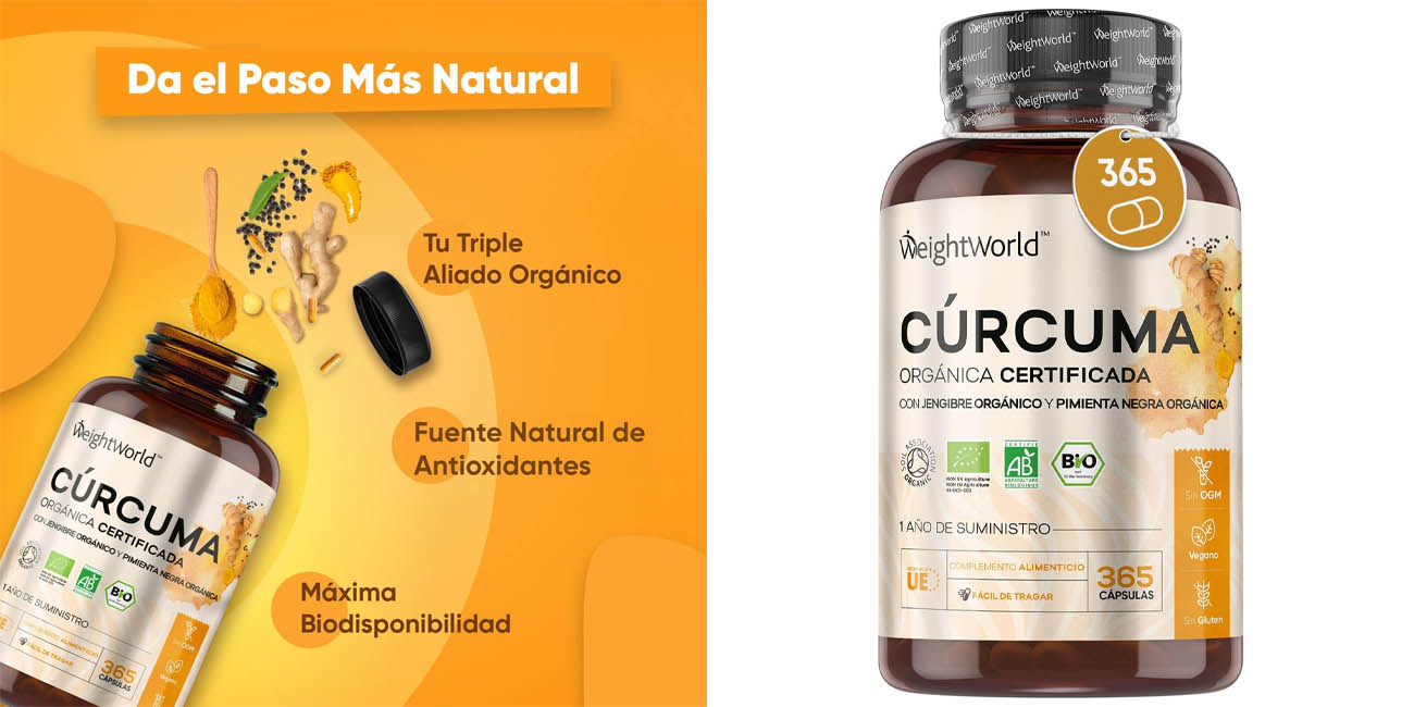 Chollo Cúrcuma + Pimienta negra + Jengibre WeightWorld en tarro de 365 cápsulas por sólo 16,12€ (30% de descuento)