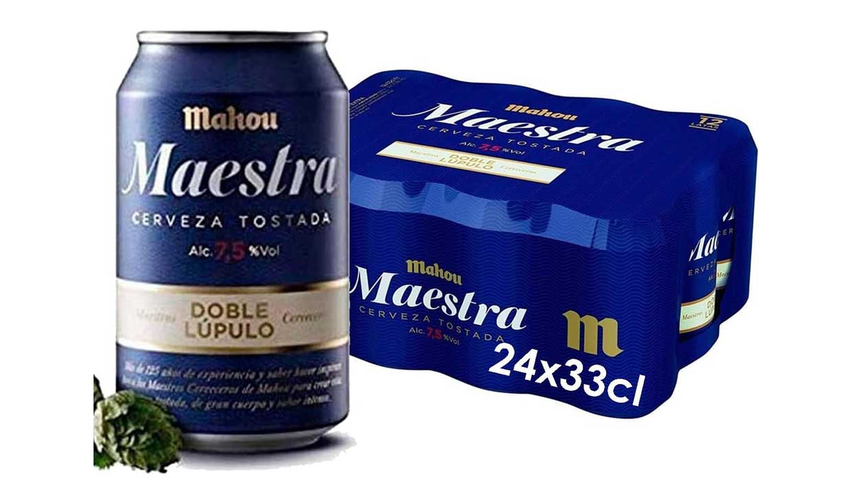 Chollo Pack x24 latas Cerveza tostada Mahou Maestra Doble Lúpulo 33 cl por sólo 19,94€ (-15%) ¡0,83€ la lata!