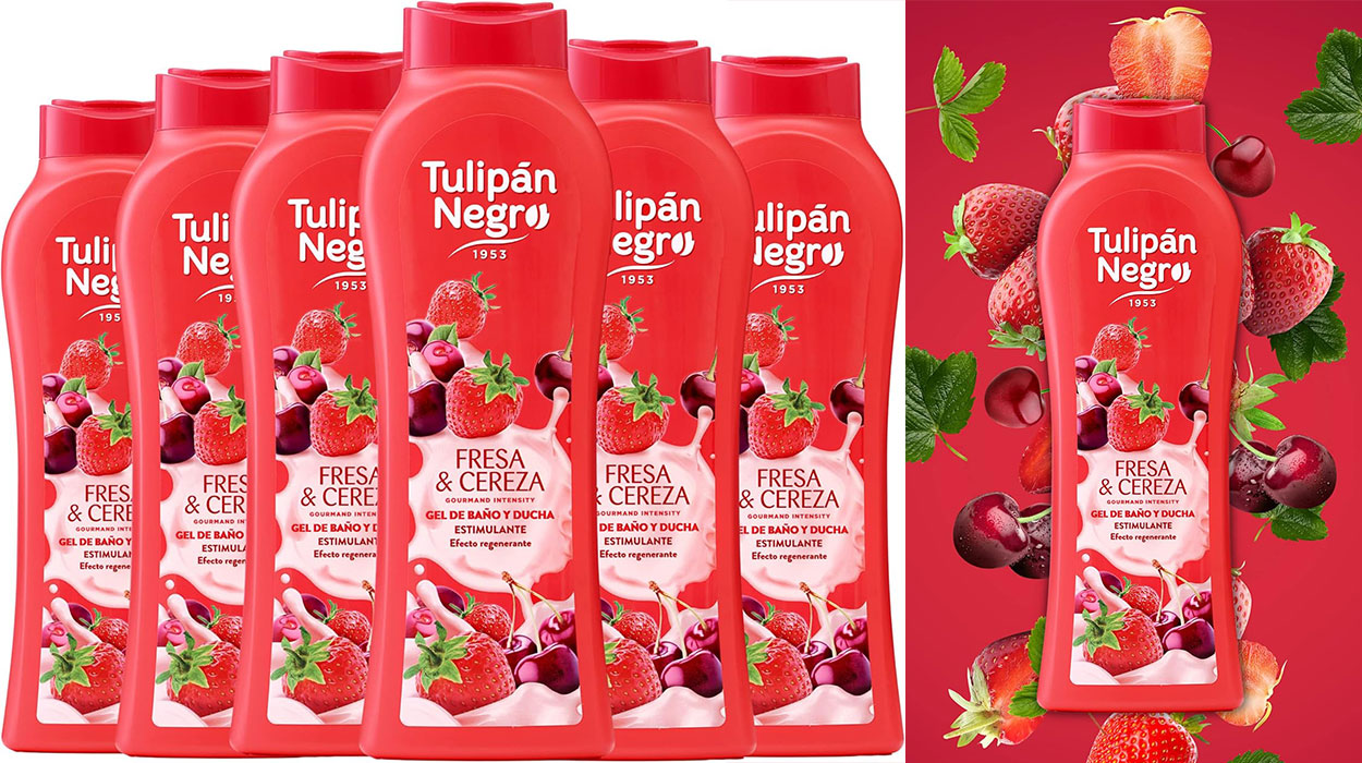 Chollo Pack x6 Gel de baño Tulipán Negro Fresa & Cereza de 650 ml por sólo 9€ (-26%) ¡1,50€ c/u!