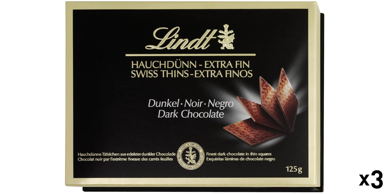 Chollo Pack 3x caja láminas de chocolate negro Lindt Swiss Thins por sólo 14,05€ (-33%)