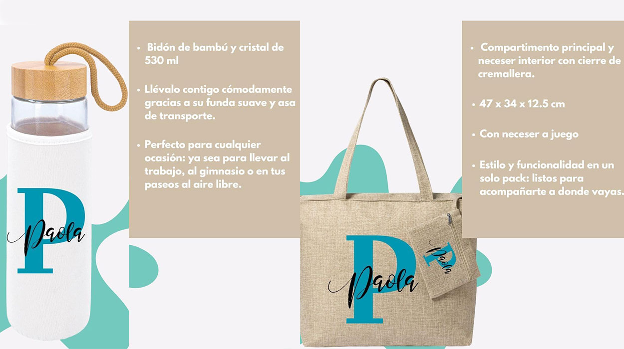 Este pack de bolso y botella de cristal personalizados es el regalo económico y útil que estabas buscando ¡Top ventas!