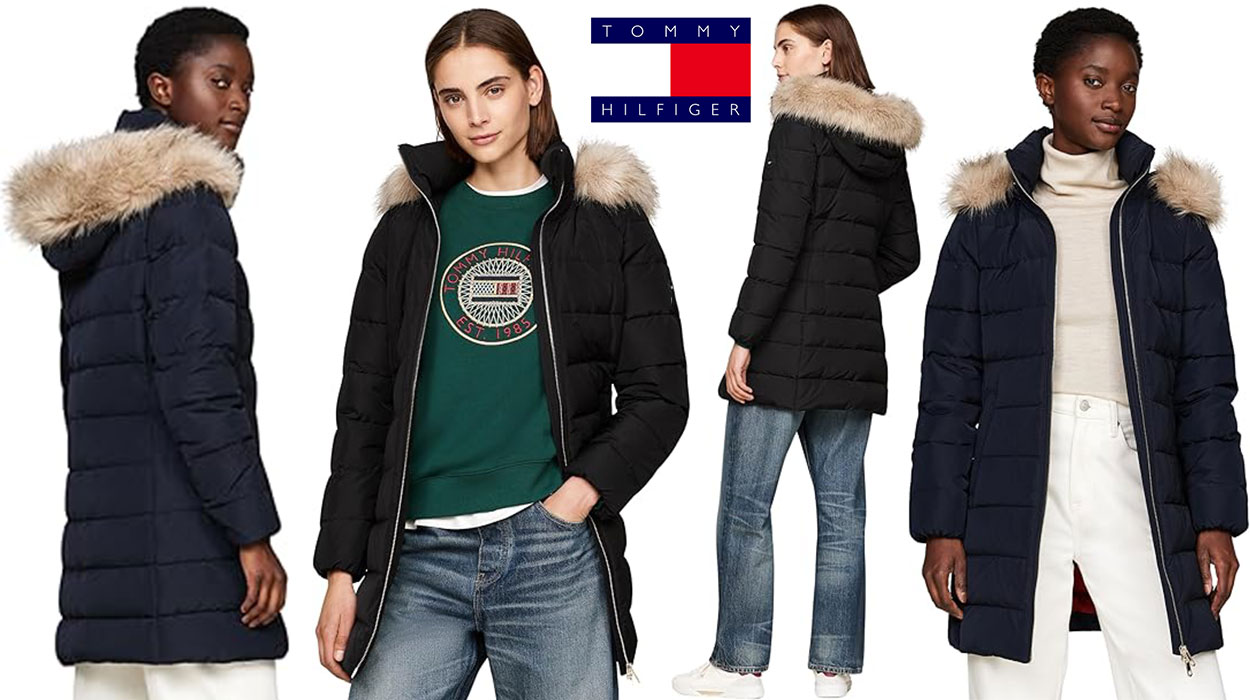 Chollo Abrigo de plumas Tommy Hilfiger Heritage con capucha para mujer por sólo 182,95€ con envío gratis (-45%)