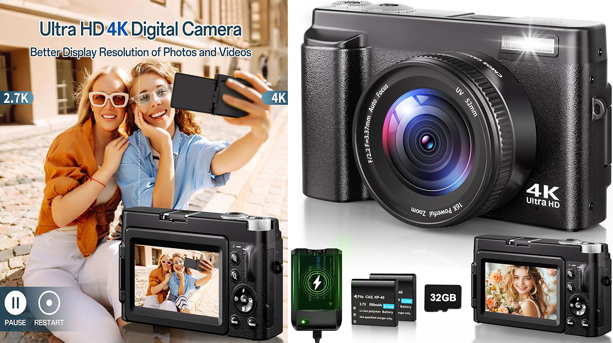 Chollo Cámara de fotos digital 4K con zoom 16x, 2 baterías y tarjeta de 32 GB por sólo 87,99€ con envío gratis (-20%)