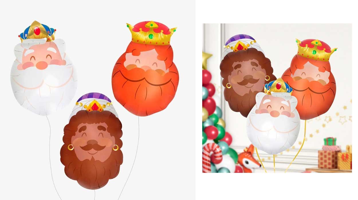 Invita a los Reyes Magos a pasar por tu casa con este juego de 3 globos metalizados de Melchor, Gaspar y Baltasar ¡Te llegan a tiempo!